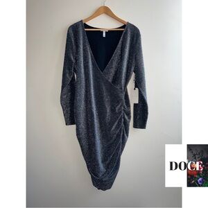 NORDSTROM LEITH Black + Silver Metallic Party Dress